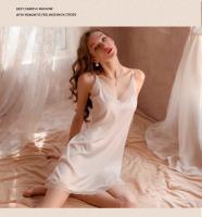 Pijamas de encaje sexy satén de seda de verano para mujer, nuevo conjunto de camisón de camisón con tirantes de alta gama modelos de verano - details 32