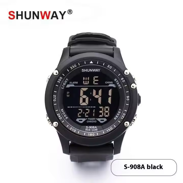 SHUNWAY 【】 Reloj electrónico para hombre con pantalla negra, resistente al agua, multifuncional, con luz nocturna de moda - 1