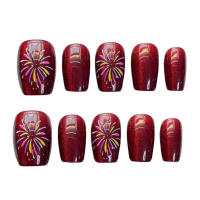 Francés cuadrado con borde liso, uñas de color rojo para uñas, decoración de bricolaje - details 3