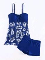 2025 Vestido corto Tankini con pantalones cortos traje de baño para mujer traje de baño femenino acolchado estampado traje de baño ropa de playa para nadar verano - details 20