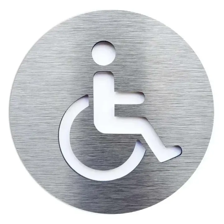 Placa de aluminio compuesta personalizada para puerta de baño para discapacitados, logotipo de inodoro para silla de ruedas, logotipo de número de puerta dorado y plateado - 1