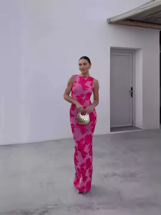 Elegante Vestido de Fiesta 3D sin Mangas para Mujer 2024 Vestido Maxi de Moda de Hipo Adelgazante con Bordado de Malla - 1