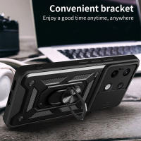 Funda de teléfono para Xiaomi Poco X6 5G, soporte de anillo de armadura, cubierta de lente deslizante trasera, protección a prueba de golpes, carcasa dura - details 3