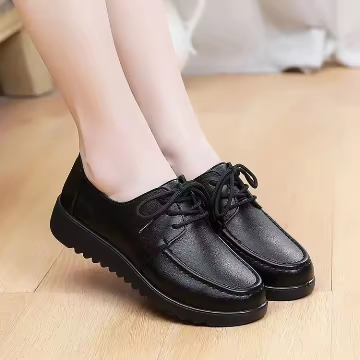 Zapatos De Trabajo Antideslizantes Para Mujer, calzado De Cuero negro, Cómodos Y Planos Y Suaves Para Comedor Y Cocina - 1