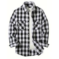Camisas para hombre de un solo pecho clásico a cuadros inteligente Casual camisa de franela de manga larga pecho dos bolsillos diseño primavera otoño hombres Tops - details 5