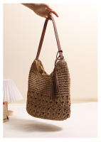 Bolso de paja hueco con flecos, bolso de playa tejido para vacaciones, bolso de hombro casual - details 5