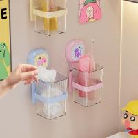 Caja de almacenamiento con ventosa de plástico, cesta de almacenamiento transparente para ahorrar espacio en el baño, soporte de carga grande, soporte para cepillo de dientes montado en la pared - details 2
