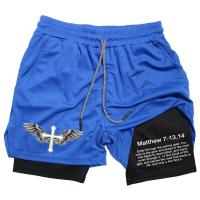 Pantalón corto deportivo de compresión 2 en 1 para hombre con estampado bíblico para gimnasio, entrenamiento y correr - details 7