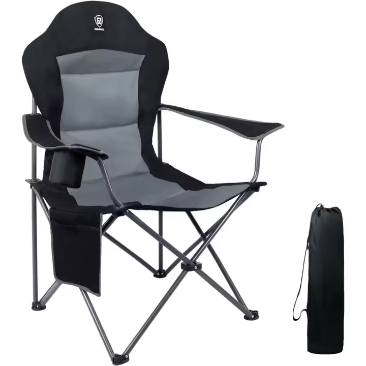 Silla de Camping Alta de 150kg Plegable, Resistente, Silla de Jardín con Bolsillo y Vasos - 1