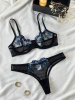 Babydoll de encaje con fragmentos florales azules y bordado erótico, lencería Sensual, conjunto de sujetador para mujer, ropa interior íntima, conjunto de bragas Sexi 2024 - details 3