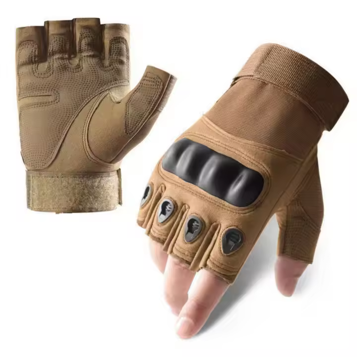 Guantes de motocicleta resistentes al desgaste, guantes de carreras de cuero de piel de cabra Vintage, guantes antideslizantes sin dedos, guantes de medio dedo - 1
