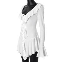 Vestido D24DS372 para mujer con volantes, cuello puntiagudo, tirantes y mangas acampanadas - details 7