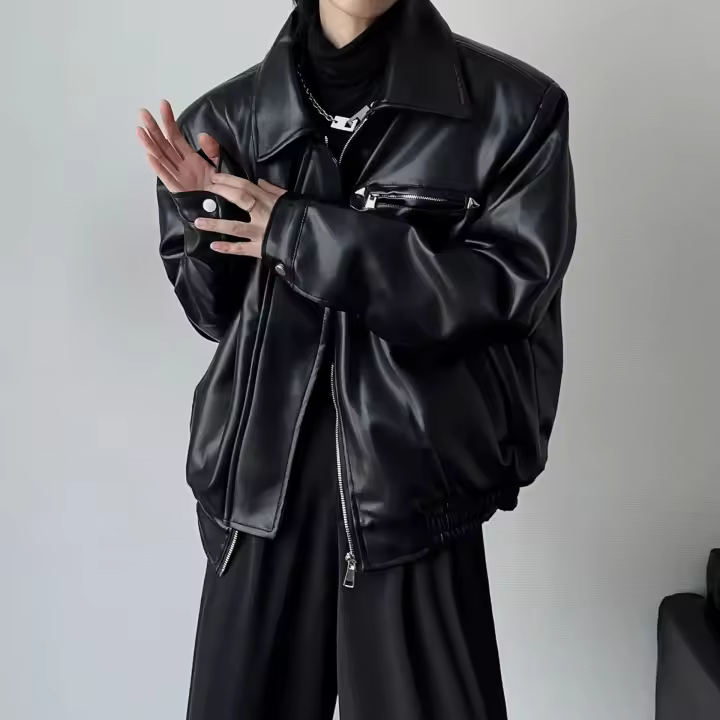 Chaqueta americana de PU para hombre, traje de moto británico de corte de alta gama, productos - 1