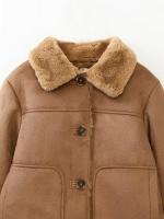 TRAFZA-abrigos gruesos de Invierno para mujer, chaquetas cálidas elegantes de manga larga con cuello vuelto de un solo pecho, Color sólido, a la moda - details 3