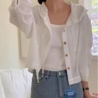 Camisa con Capucha a Rayas para Mujer Cárdigan de Manga Larga Corta Informal Holgado - details 2