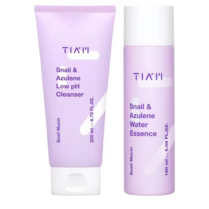 TIAM Calming Duo: limpiador de bajo pH con esencia de agua de caracol y azuleno para todo tipo de piel, piel sensible, limpieza central, - 1