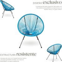 Conjunto de 2 Sillas Jardín Exterior Estilo Acapulco, Conjunto Sillas Terraza de Acero, Resistente a Intemperie, Hilos de Polietileno y Topes en Patas, Hasta 120kg, Interior/Exterior - negro - details 27