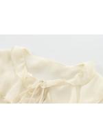 Camisa De Manga Larga Para Mujer Blanco Volante Translúcido Cuello Redondo Con Cordón Casual Otoño 2024 Polyester Blend - details 4