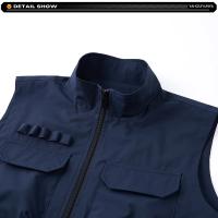 2025 nuevo verano hombres sin mangas ocio al aire libre chaleco con cuello levantado hombres muchos bolsillos Color sólido transpirable chaleco fino chaleco masculino - details 8