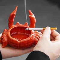 Pequeño Crab China Ashtray Con Cubierta Para Oficina Y Hogar Decoración China Lindo De Crustáceo Rojo Para Sala De Estar Y Despacho - details 5