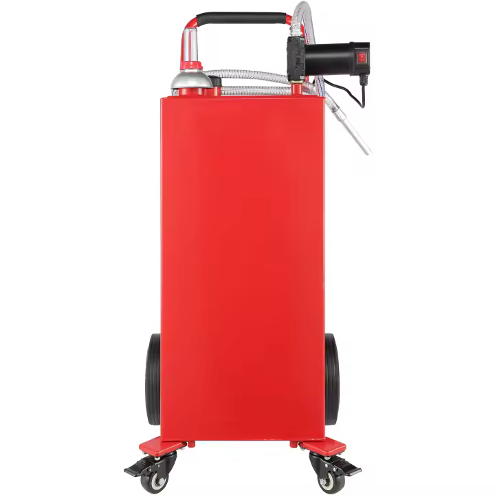 SucceBuy Bidón de combustible de 30 galones, bomba eléctrica de 23,5 L/min, tanque de almacenamiento de gas portátil de 180 W con ruedas, contenedor de transferencia de combustible para diésel, aceite, cortadoras de césped, barcos y motocicletas - 1