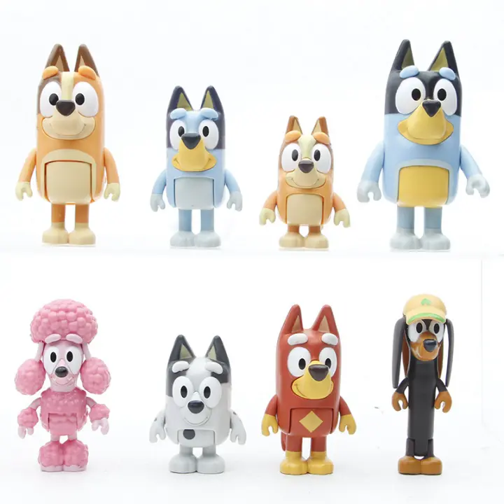 Bluey Muñecas Articuladas Paquete de 8 Personajes de Arte y Dibujos Animados Bingo, Bandit, Chilli - 1