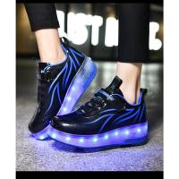 YUNICUS Led Light Boys Girls Shoe USB Charging Black Two Wheels Luminous Sneakers Roller Skate Shoes for Children Kids Led Shoes - details 11