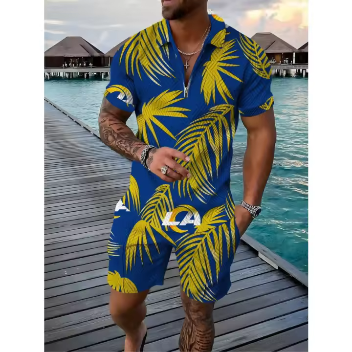Traje de verano para hombre, holgado, informal, con estampado digital 3D, cierre de cremallera, camisa POLO de manga corta - 1