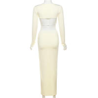 BUNO-Conjuntos de verano para mujer, 2 piezas, moda sólida, nuevo conjunto de dos piezas, manga larga, ombligo descubierto, falda larga, Sexy, elegante, y2k - details 14