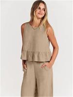 Conjunto casual de verano para mujer, top sin mangas plisado y pantalones cortos de pierna ancha - details 51