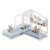 Cama de Madera Sólida con Ventana y Chimenea en Forma de Casa Caja de Cama de Almacenamiento con Persianas Blanco Muebles y Organización - details 7