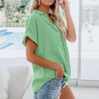 Blusa lisa de manga corta para mujer, camisa informal de un solo pecho, de moda - details 50