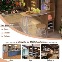 Juego de Mesa de Comedor de 3 Piezas Mesa de Comedor de Doble Nivel con 2 Taburetes de Bar, 3 Estantes, Soportes para Copas y Botellas, Mesa Alta de Cocina MDF - details 7