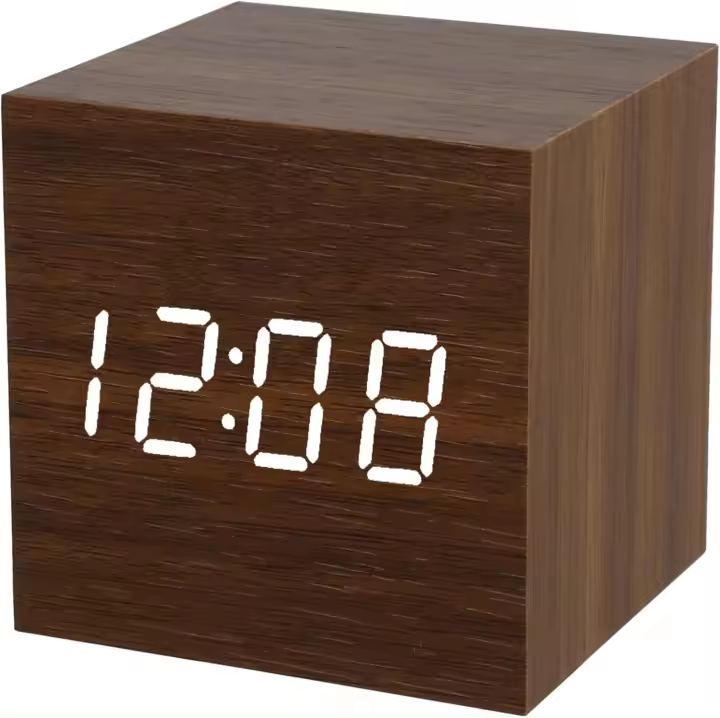 Reloj despertador digital de noche, reloj despertador digital de madera, mini cubo silencioso, relojes despertadores digitales de madera para dormitorio - 1