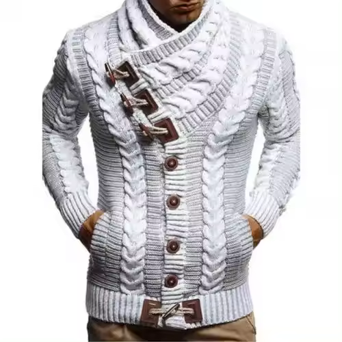 Cárdigan con cuello en H para hombre, tejido de punto de lana informal, holgado y a la moda, con mangas G - 1