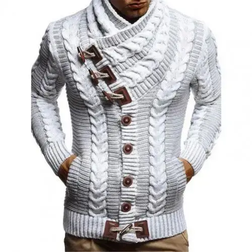 Cárdigan con cuello en H para hombre, tejido de punto de lana informal, holgado y a la moda, con mangas G - 1