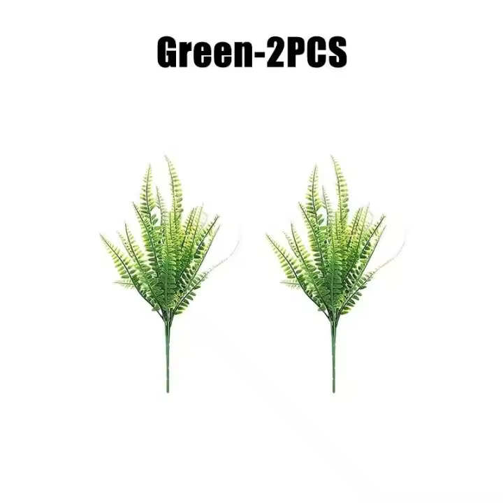 Planta de helecho artificial, hojas verdes falsas, plantas artificiales, fardos de hierba, decoración del hogar, interior, exterior, porche, jardín - 1