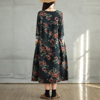 Vestido Floral de Algodón Vintage Moda Casual para Mujeres Primavera Otoño - details 13
