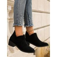 Botas Chelsea con estampado de leopardo estilo británico Color sólido punta puntiaguda Casual cremallera trasera zapatos de tacón bajo para mujer - details 2