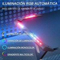 Mesa de Juegos LED Ergonómica 120 cm × 60 cm Fibra de Carbono Ratón, Auriculares, Soporte Negro - details 3