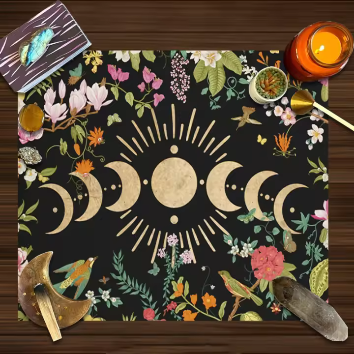 Triple Moon Alter para untar leer, tela, fase lunar, estera de Tarot, decoración de Altar, bruja bruja - 1