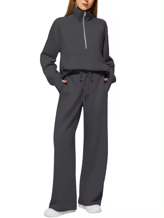 Conjunto de dos piezas de otoño para mujer, pantalones de chándal informales con cuello alto, ropa deportiva de tres piezas para mujer - 1