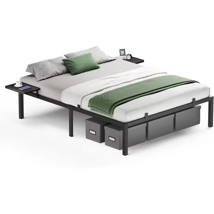 Cama Doble de Metal Estructura con Estantes de Almacenamiento Cama de Invitados - 1