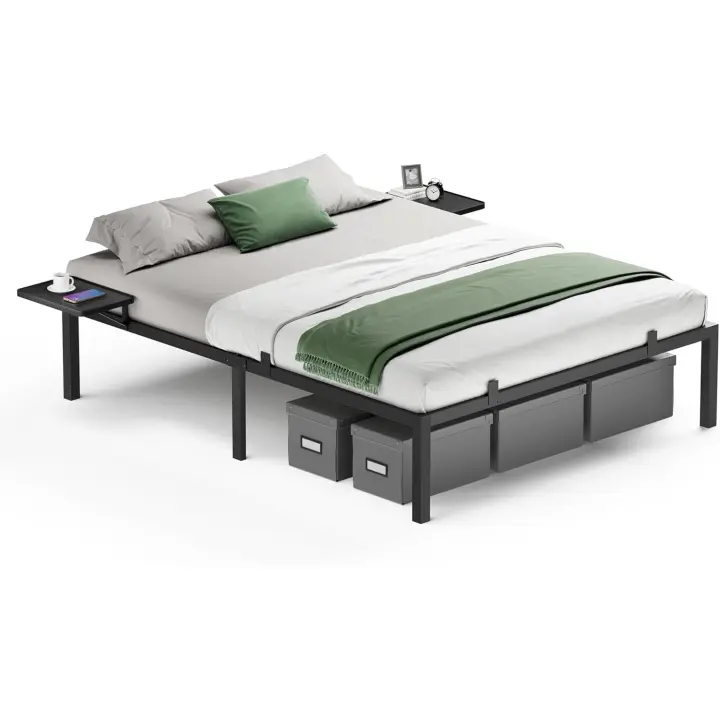 Cama Doble de Metal Estructura con Estantes de Almacenamiento Cama de Invitados - 1