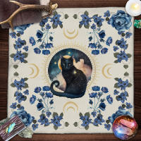 Gato místico Luna wer, tela de lectura extendida, estera de Tarot botánico, decoración central de cabaña de altar de bruja - details 3