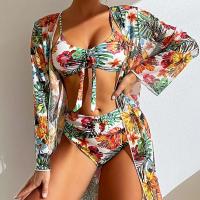 Traje de baño floral con estampado Conjunto de bikini para mujer Sujetador inalámbrico con almohadilla Top deportivo Blusa de manga larga Talla grande - details 1