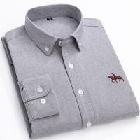 Camisa de manga larga lavada de algodón puro para hombre, camisa bordada de negocios informal, Color sólido, primavera y otoño - details 4
