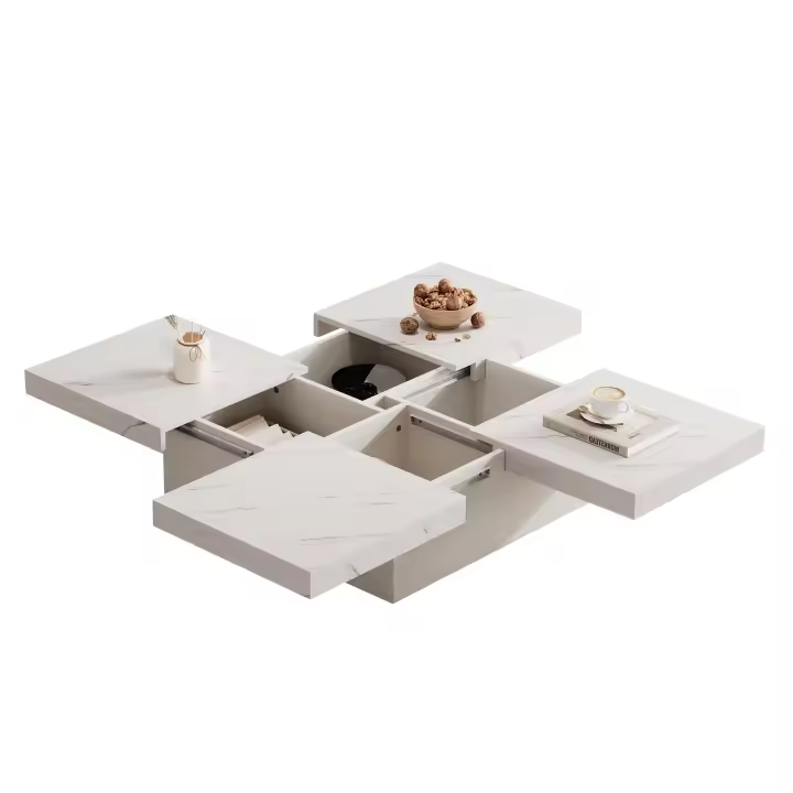 Mesa de Couch de Marmo Optimizada Diseño Cuadrado Moderno 90 x 90 x 25 cm Four Chaquetas - 1