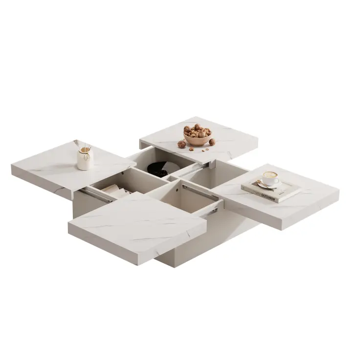 Mesa de Couch de Marmo Optimizada Diseño Cuadrado Moderno 90 x 90 x 25 cm Four Chaquetas - 1
