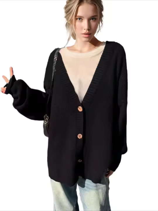 Pendientes de moda de estilo coreano sueltos con cuello en V para mujer otoño 2024 - 1